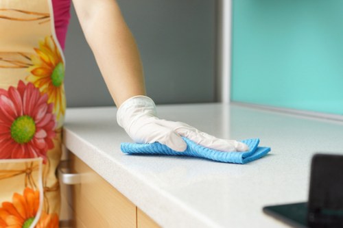 Cleaner reviewing safety procedures before starting a cleaning task