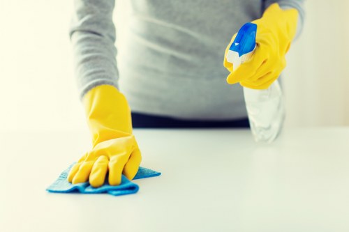 Cleaner working at a property with service notes